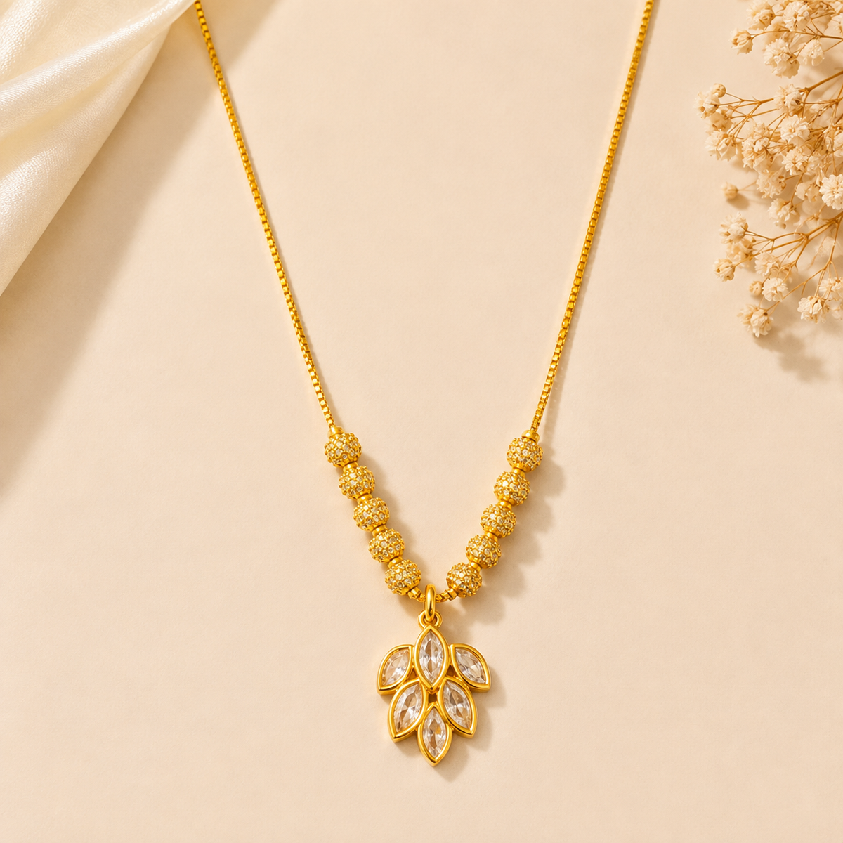 Premium 24KT Gold Plated AD Leaf Cluster Pendant Chain