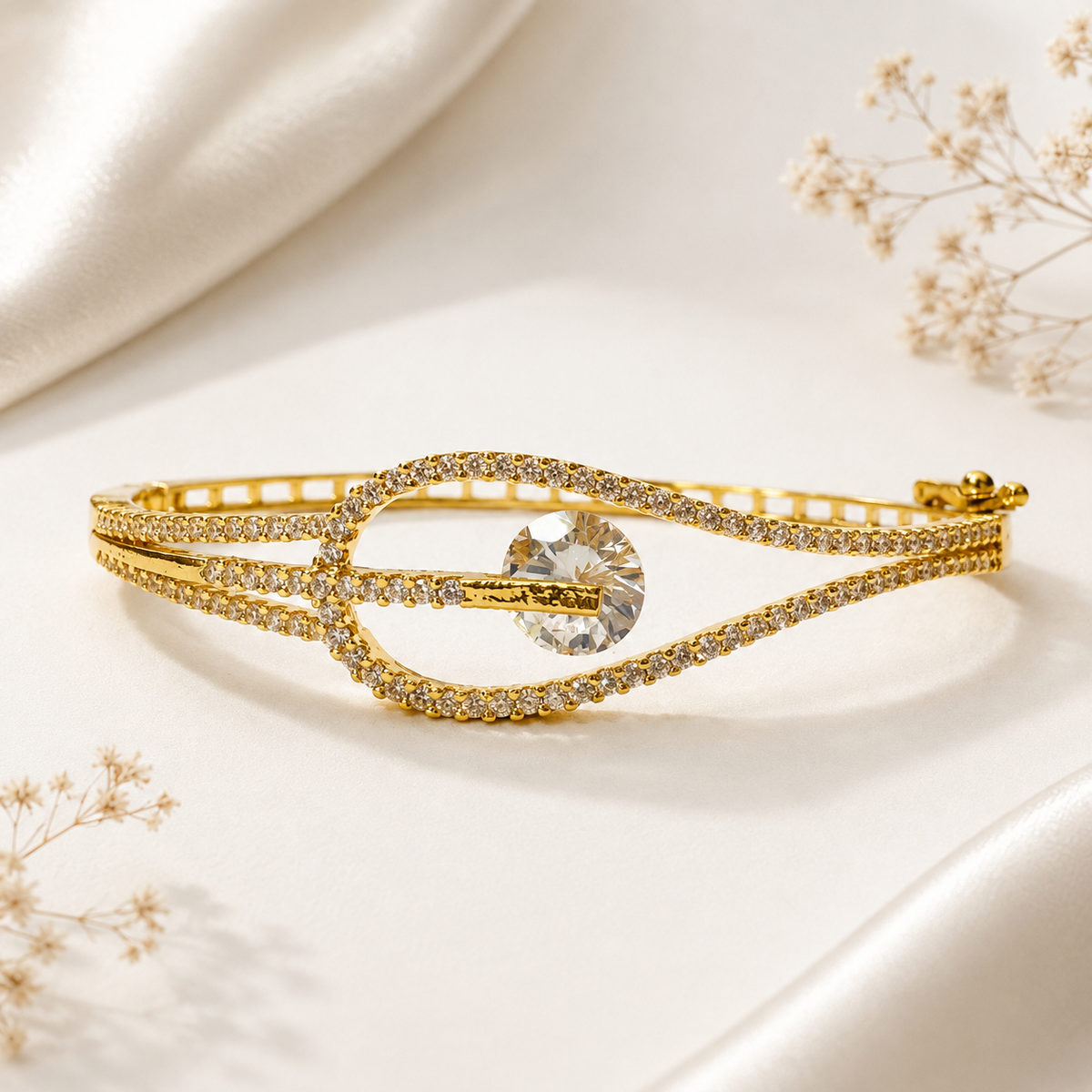 Premium 24KT Gold Plated AD Solitaire Pendulum Bracelet