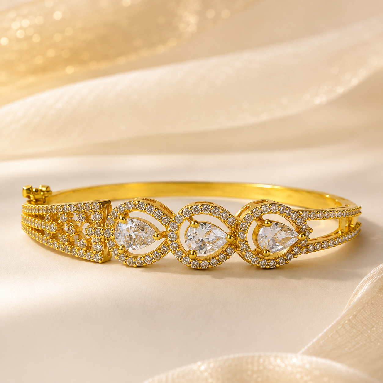 Premium 24KT Gold Plated AD Triple Solitaire Bracelet