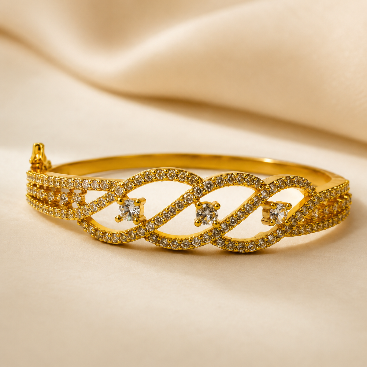 Premium 24KT Gold Plated AD Wave Crystal Bracelet