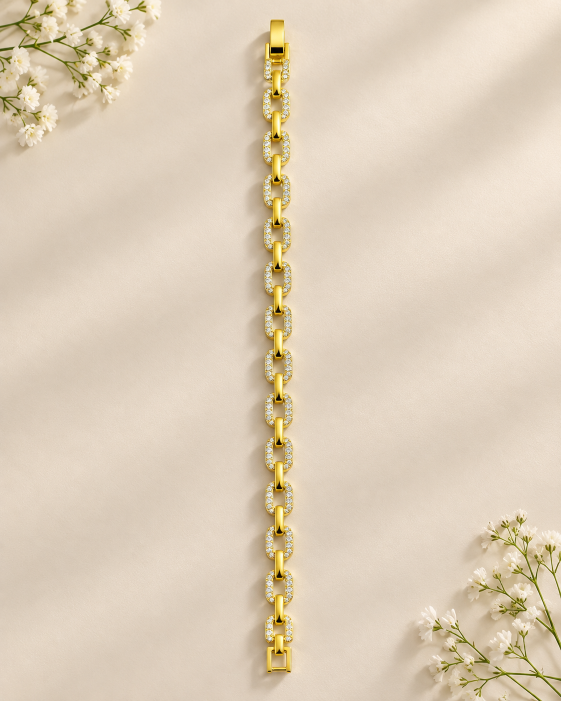 Premium 24KT Gold Plated Crystal Link Bracelet