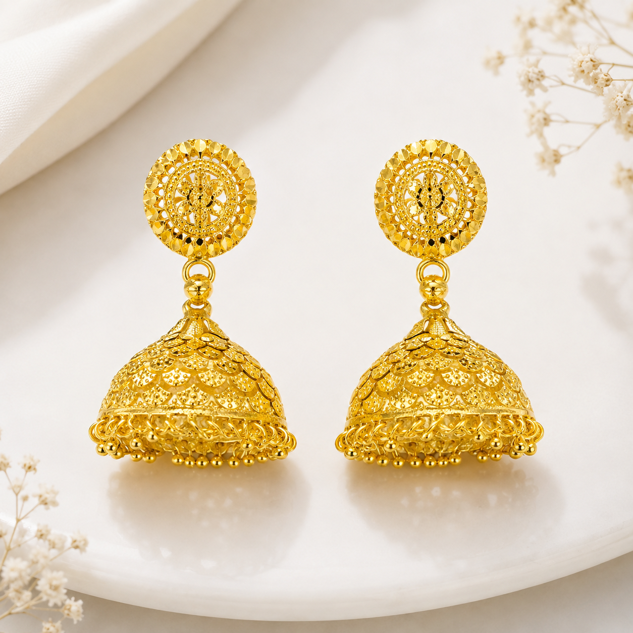 Premium 24KT Gold Plated Dome Jhumka Earrings