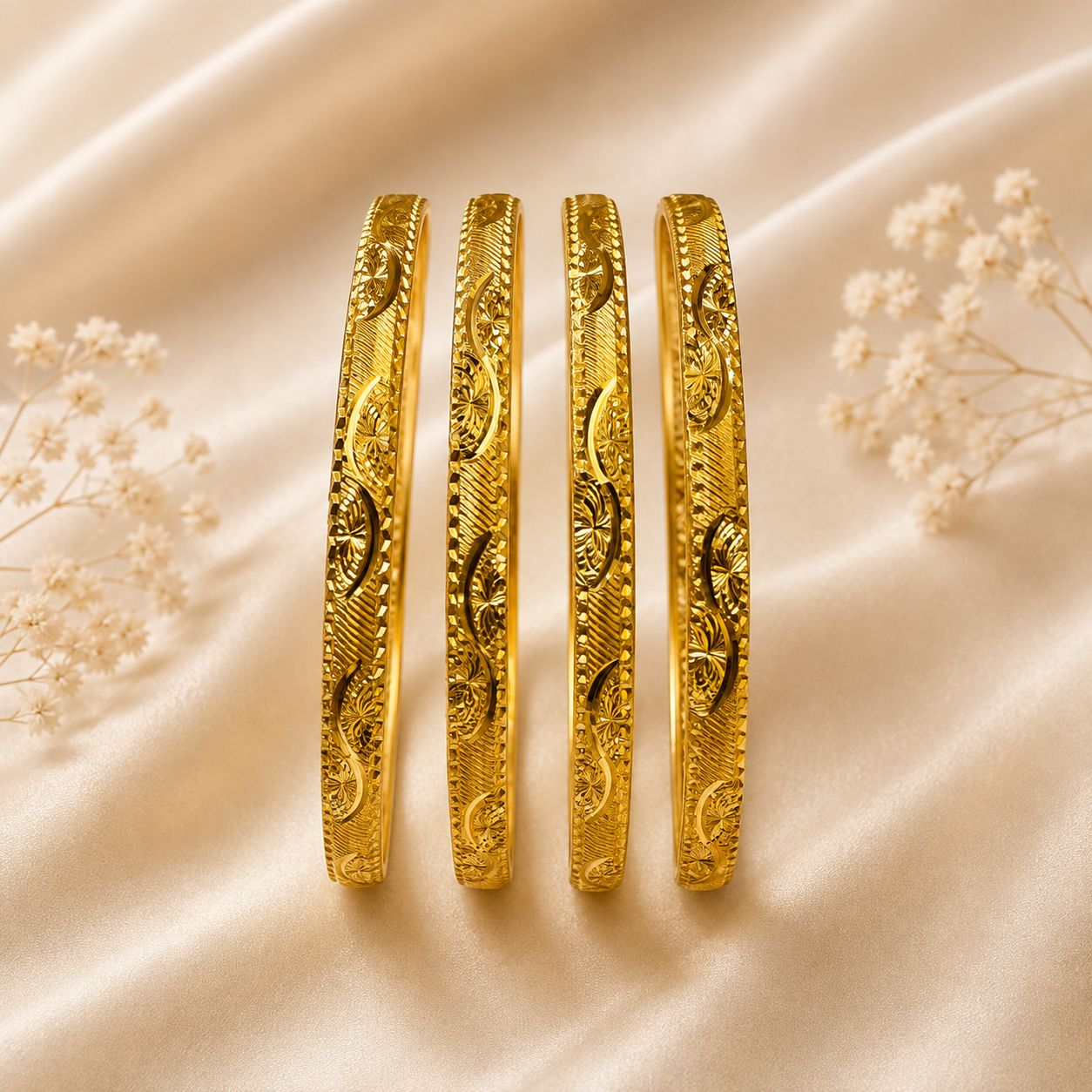Premium 24KT Gold Plated Floral Engraved Bangle Set