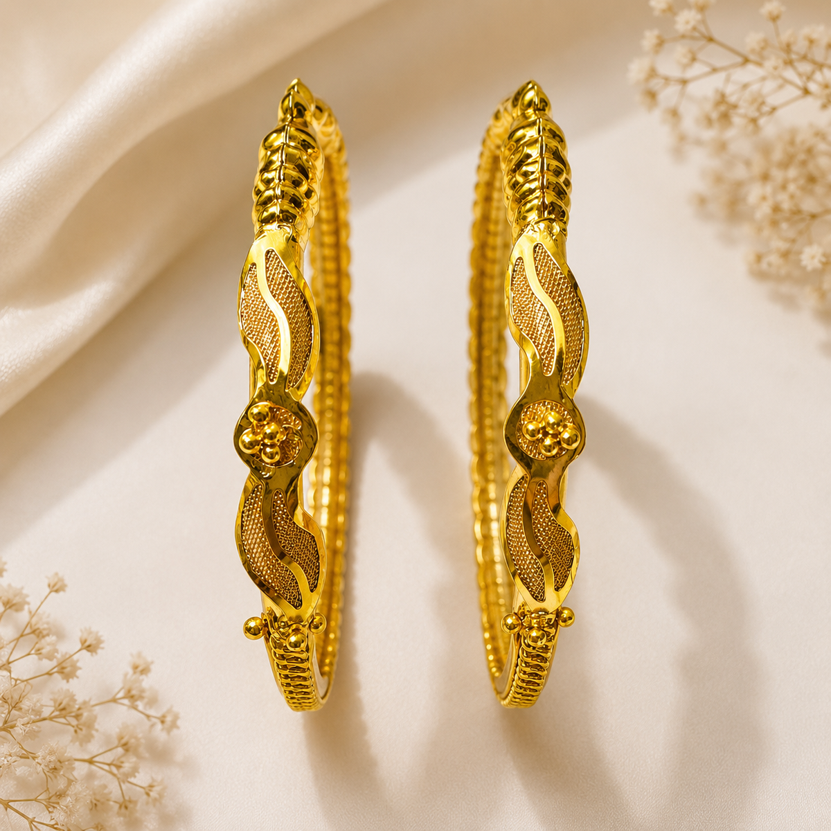 Premium 24KT Gold Plated Floral Vine Bangles
