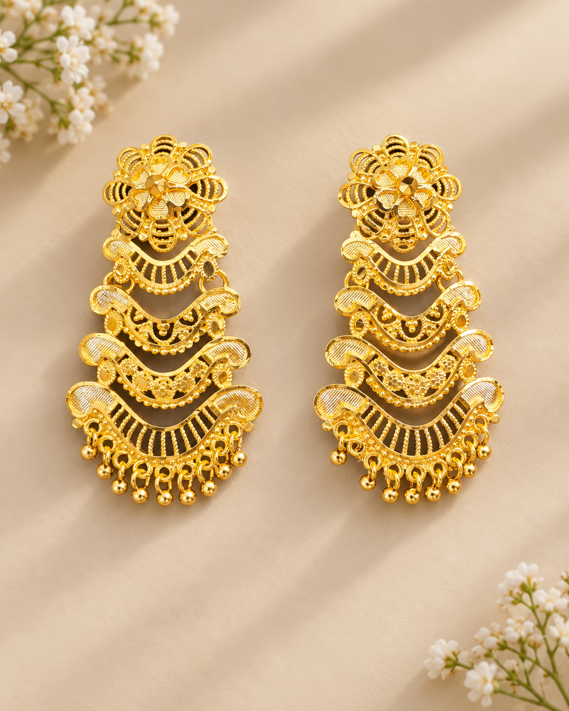 Premium 24KT Gold Plated Madhavi Layered Earrings