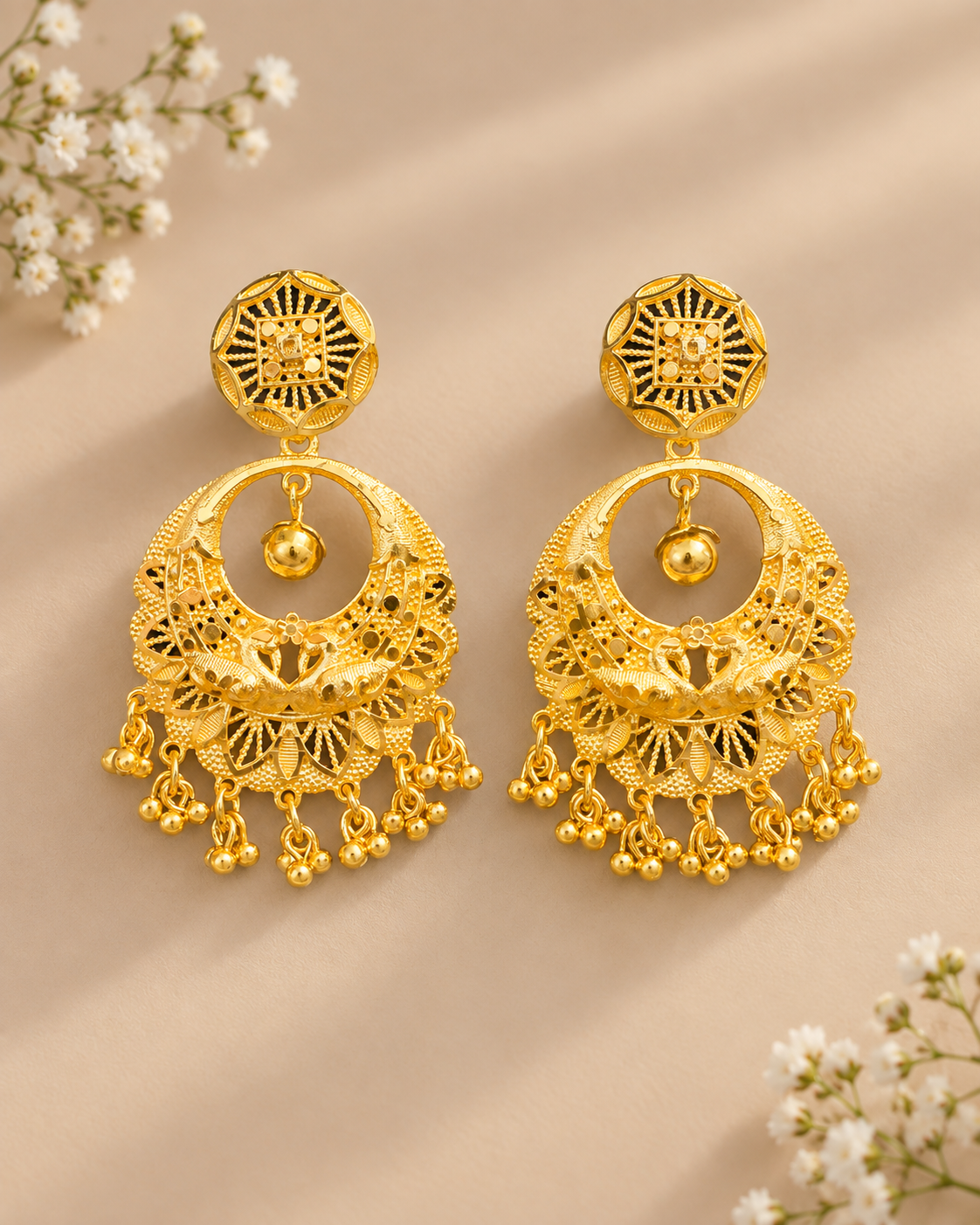 Premium 24KT Gold Plated Mayura Chandbali Earrings