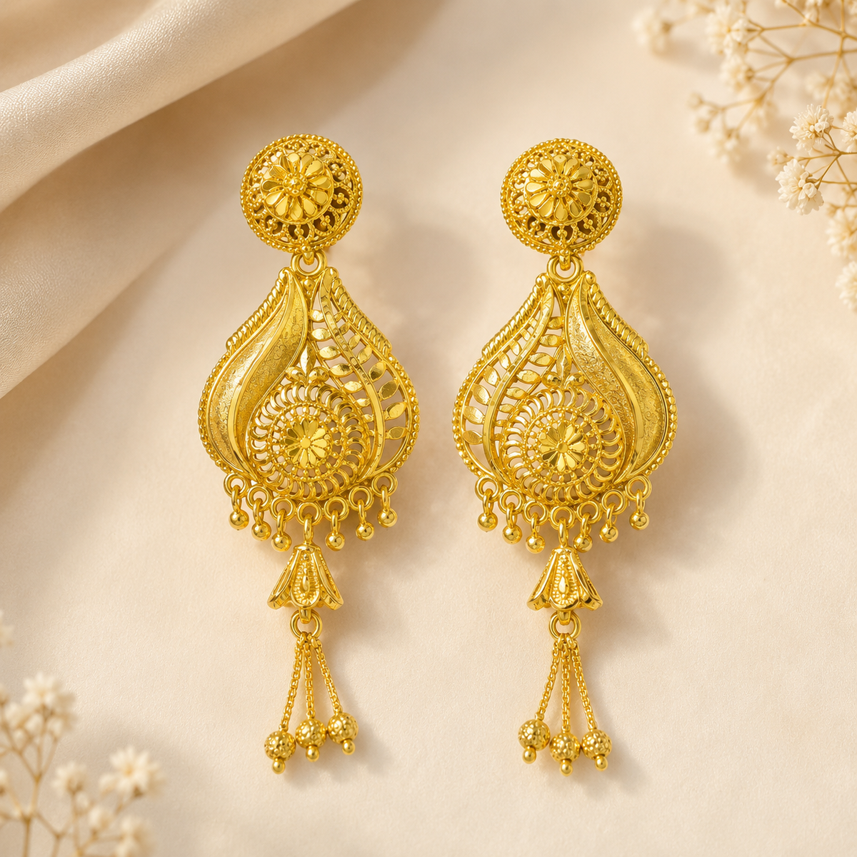 Premium 24KT Gold Plated Paisley Drop Earrings