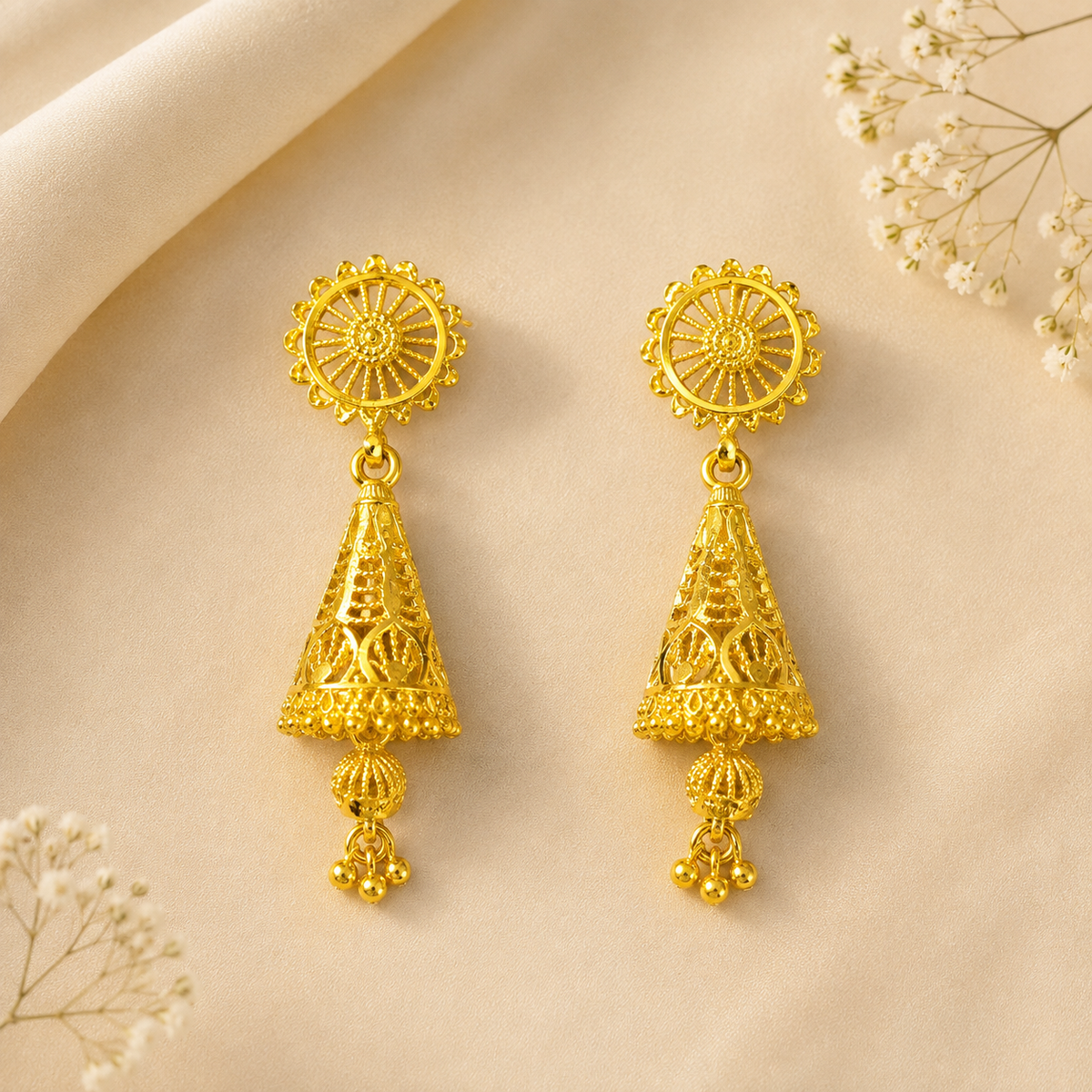 Premium 24KT Gold Plated Temple Bell Earrings