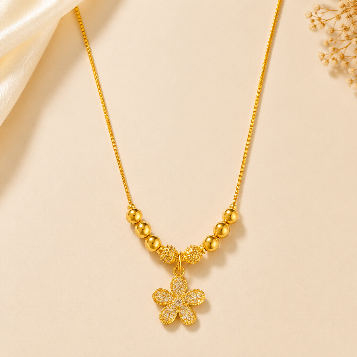Premium 24KT Gold Plated AD Blossom Pendant Chain