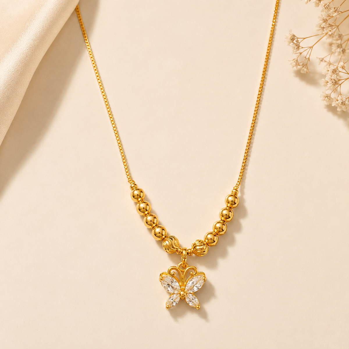 Premium 24KT Gold Plated AD Butterfly Pendant Chain