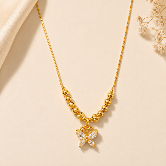 Premium 24KT Gold Plated AD Butterfly Pendant Chain