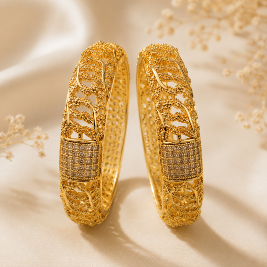 Premium 24KT Gold Plated AD Floral Bangles
