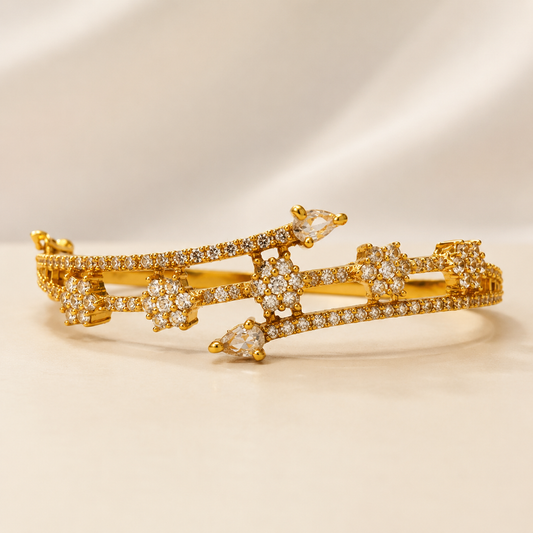 Premium 24KT Gold Plated AD Floral Vine Bracelet