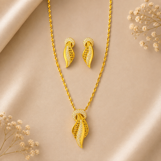 Premium 24KT Gold Plated AD Leaf Pendant Set
