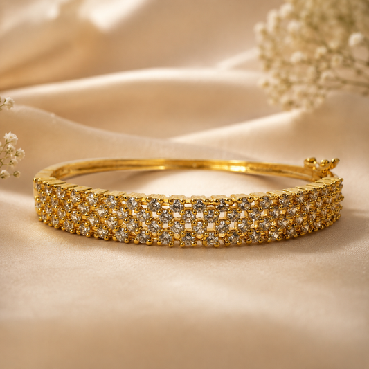 Premium 24KT Gold Plated AD Row Crystal Bracelet