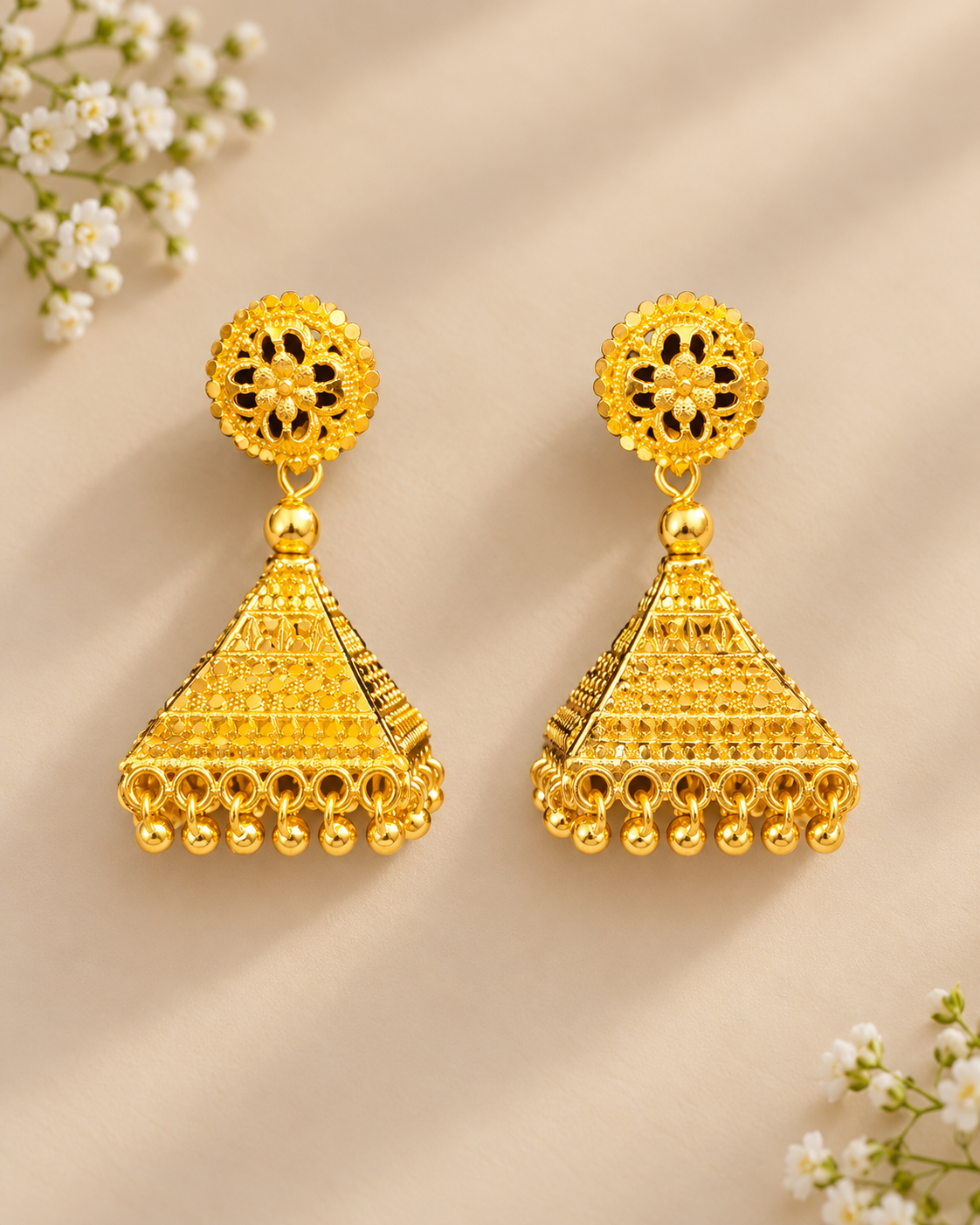 Premium 24KT Gold Plated Big Trikona Jhumka Earrings