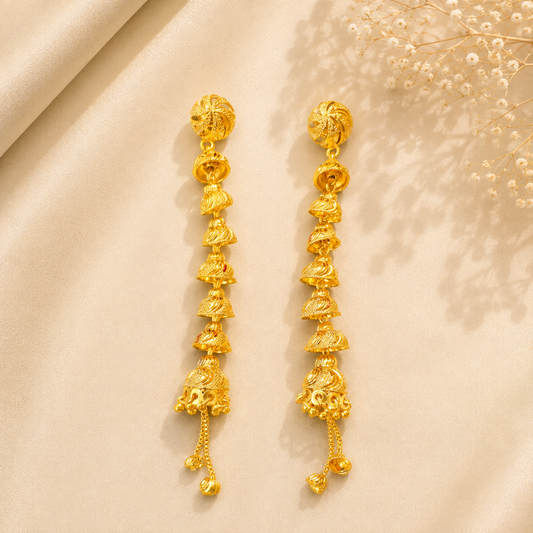 Premium 24KT Gold Plated Cascading Jhumka Earrings