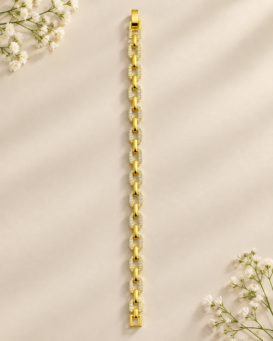 Premium 24KT Gold Plated Crystal Link Bracelet