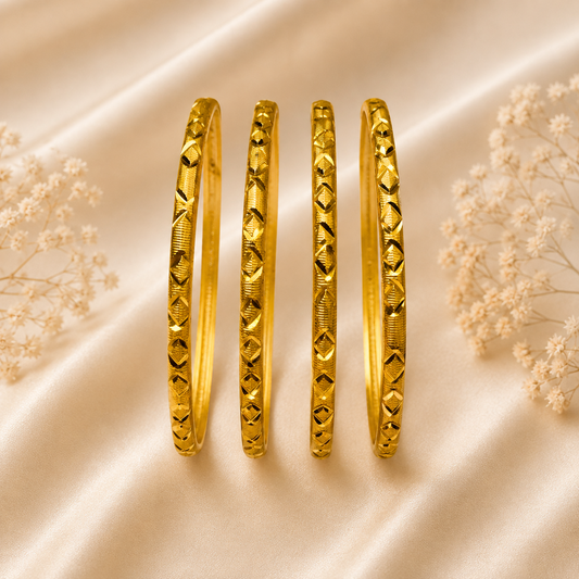 Premium 24KT Gold Plated Diamond-Cut Bangle Set