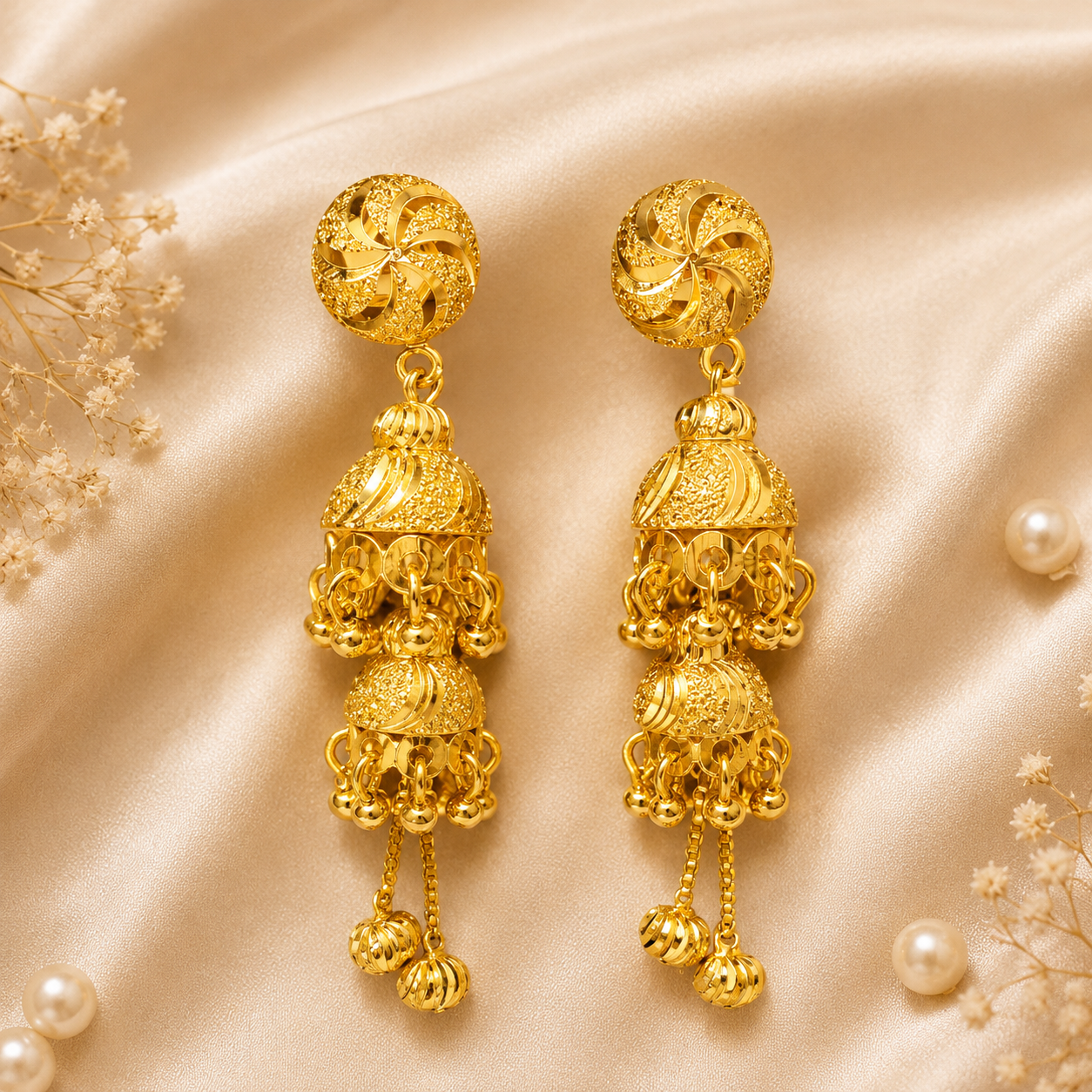 Premium 24KT Gold Plated Double Jhumka Drop Earrings