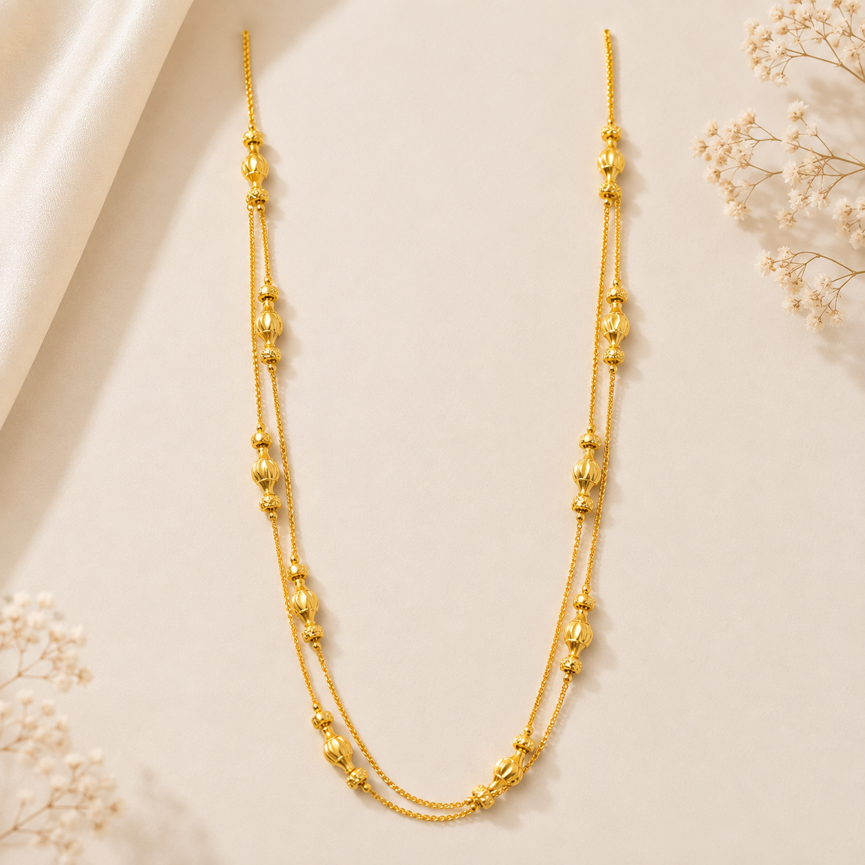 Premium 24KT Gold Plated Double Layer Bead Chain