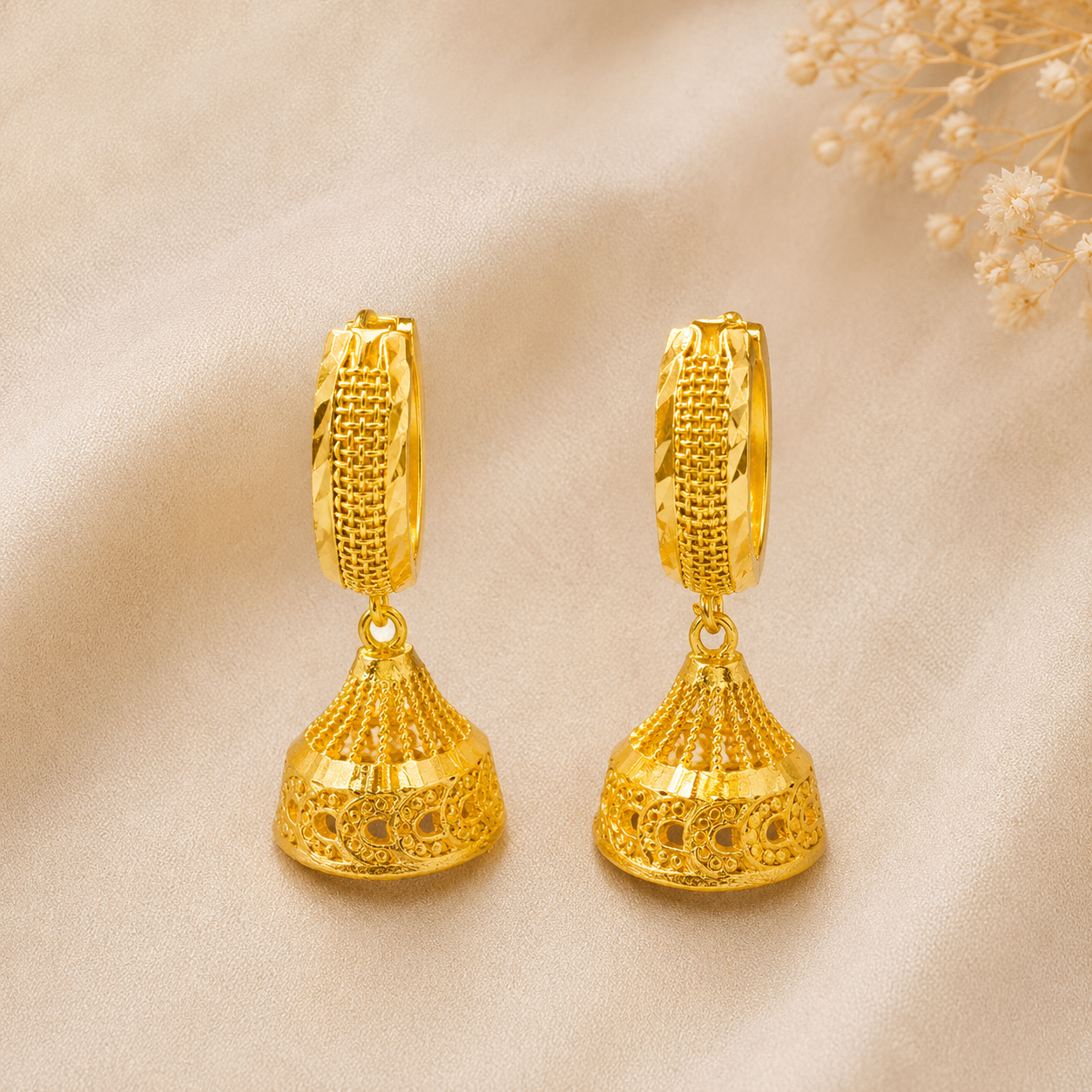 Premium 24KT Gold Plated Filigree Jhumka Earrings