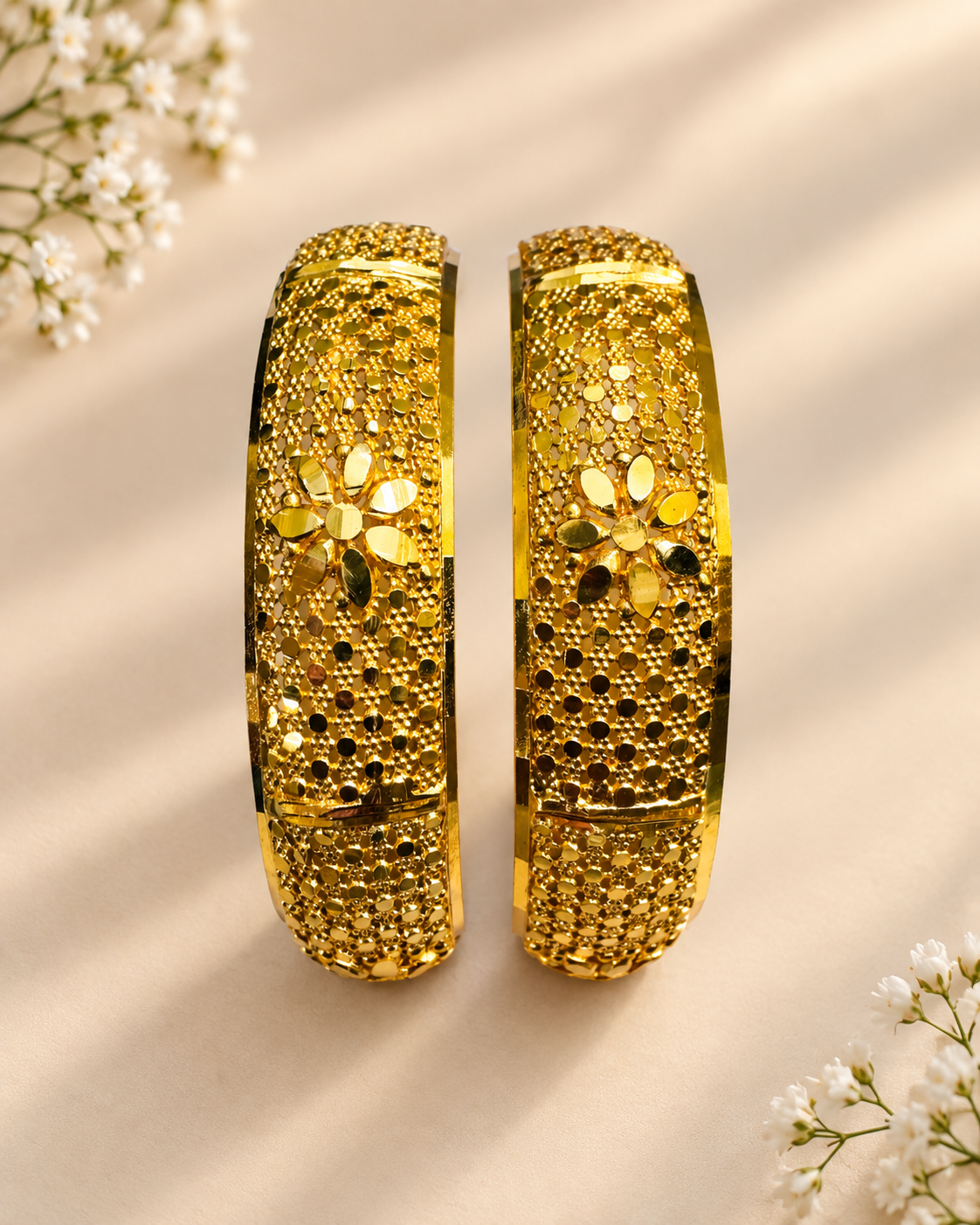 Premium 24KT Gold Plated Kusum Floral Bangles