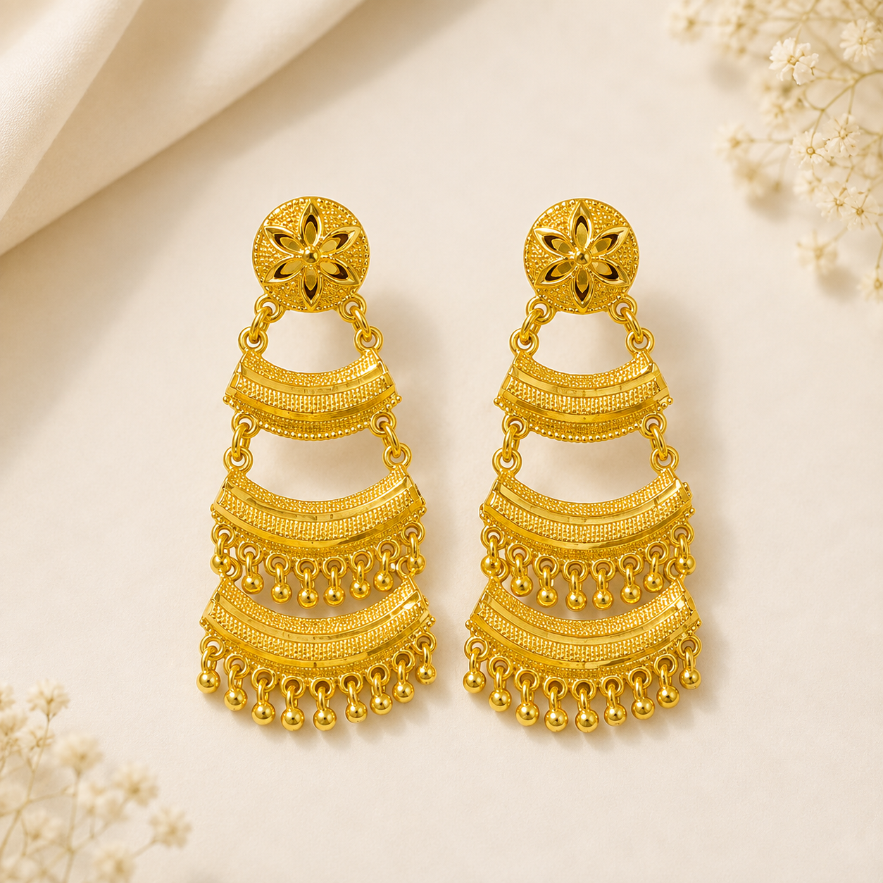 Premium 24KT Gold Plated Layered Chandbali Earrings