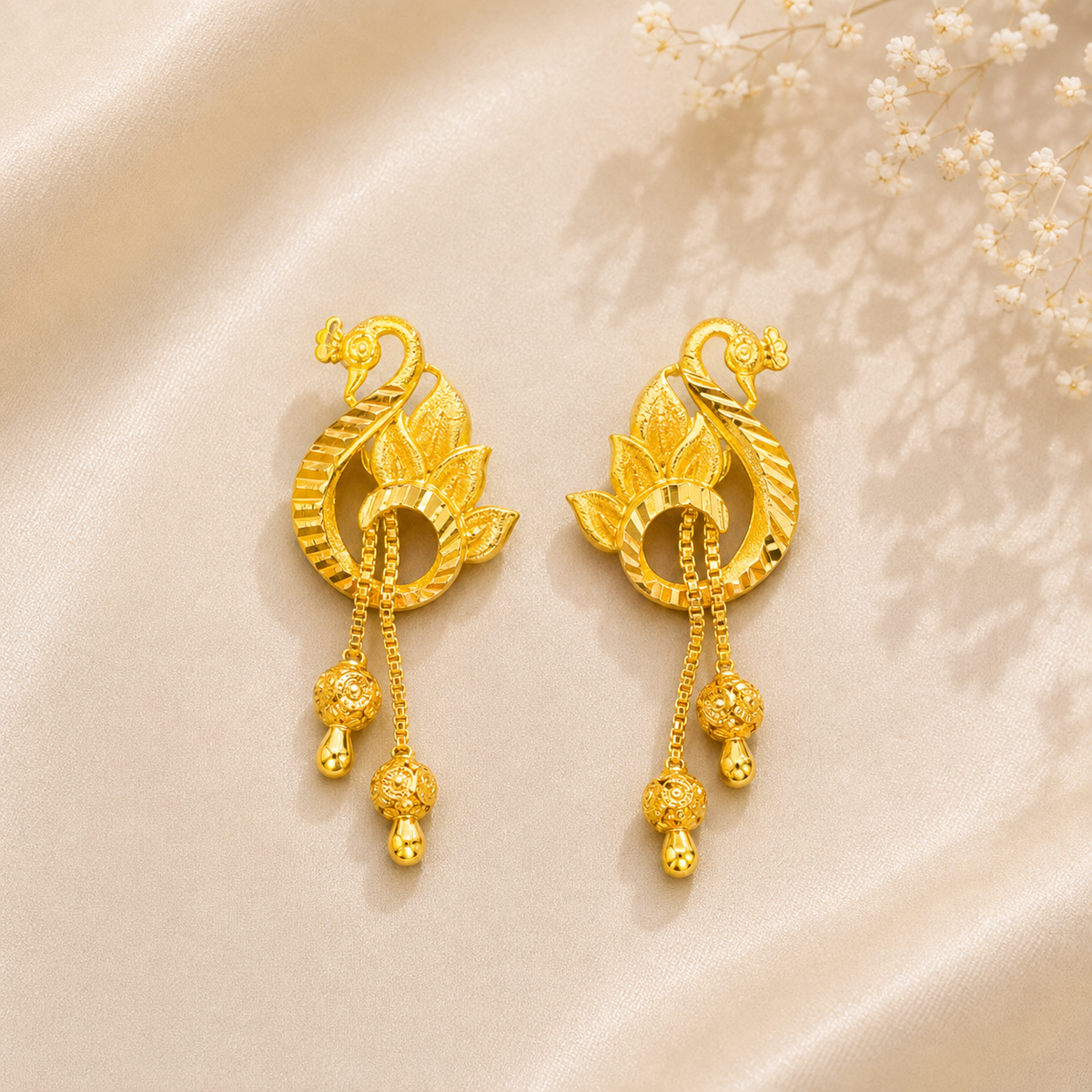 Premium 24KT Gold Plated Peacock Drop Earrings