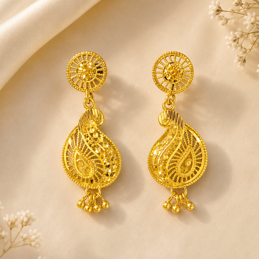 Premium 24KT Gold Plated Peacock Paisley Earrings