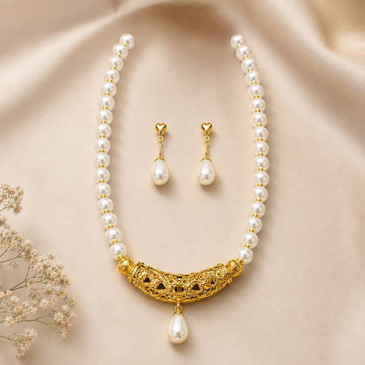 Premium 24KT Gold Plated Pearl Crescent Set
