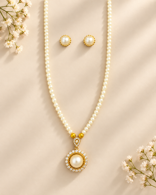 Premium 24KT Gold Plated Pearl Halo Pendant Set