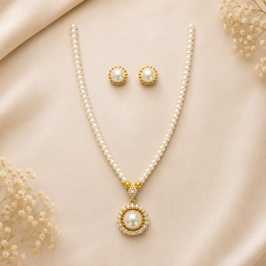 Premium 24KT Gold Plated Pearl Halo Pendant Set