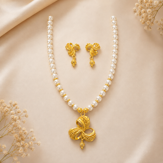 Premium 24KT Gold Plated Pearl Trinity Pendant Set