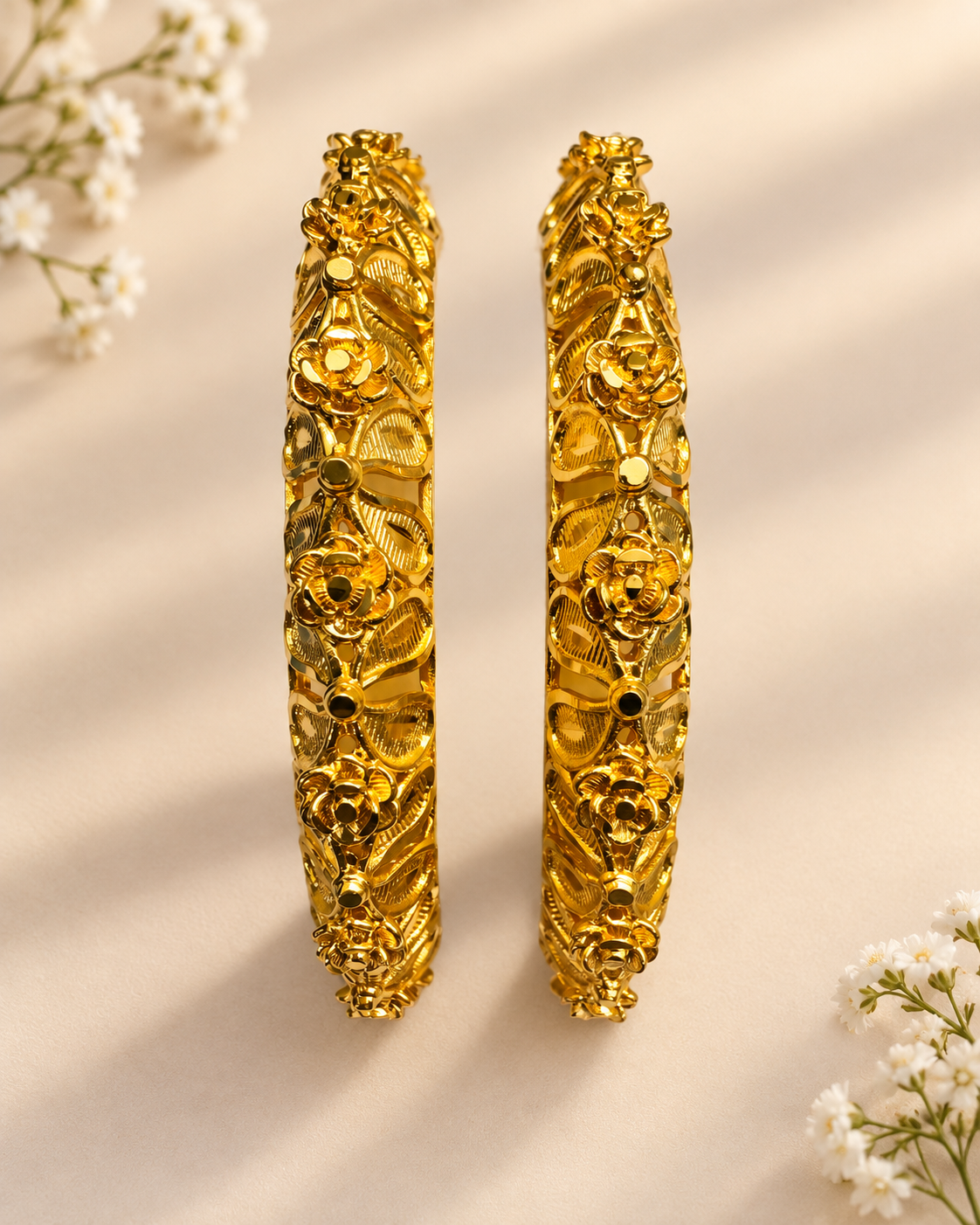 Premium 24KT Gold Plated Pushpika Floral Bangles