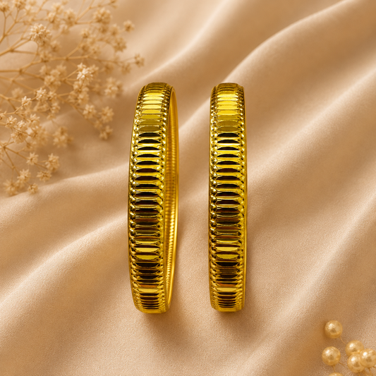 Premium 24KT Gold Plated Ribbed Statement Bangles