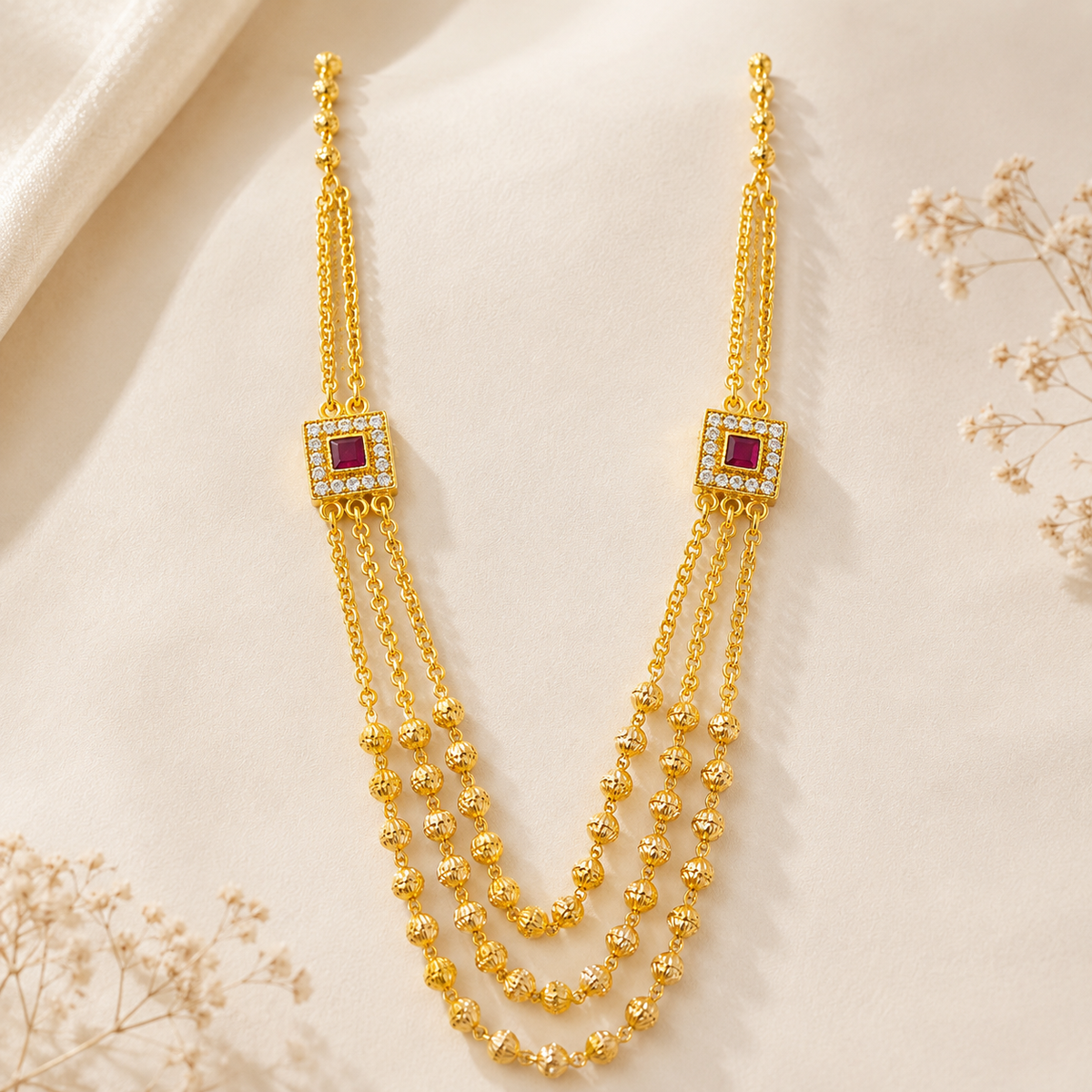 Premium 24KT Gold Plated Ruby Layered Lahari Chain