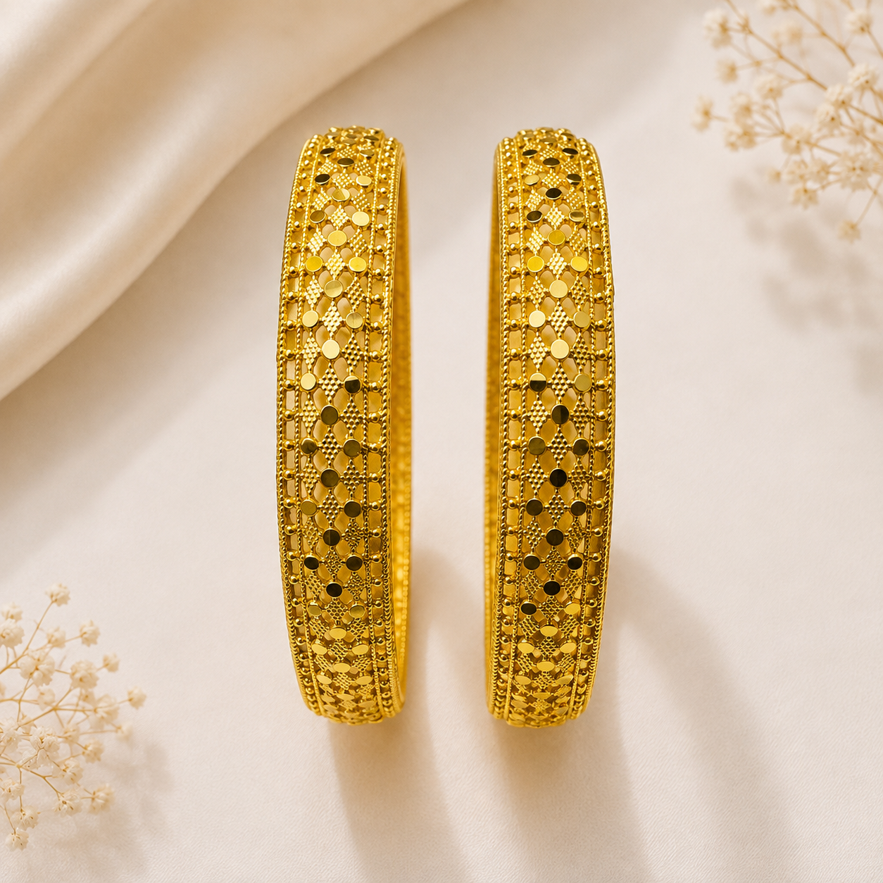 Premium 24KT Gold Plated Sequin Lattice Bangles