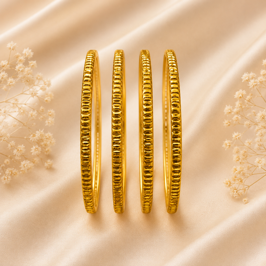 Premium 24KT Gold Plated Textured Oval Bangle Set