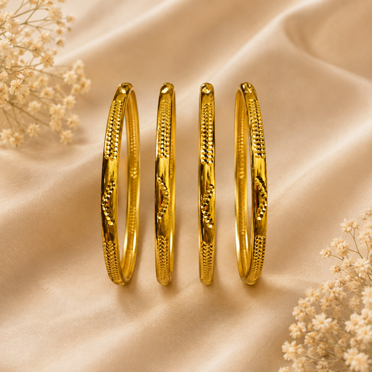 Premium 24KT Gold Plated Textured Wave Bangle Set