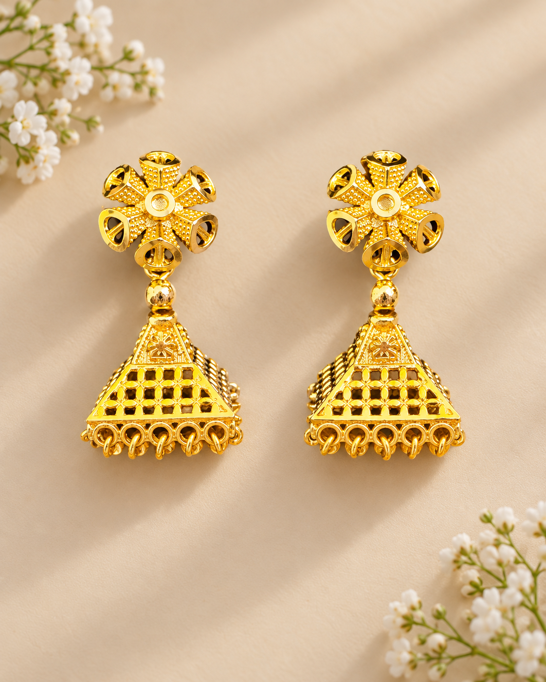 Premium 24KT Gold Plated Trikona Jhumka Earrings